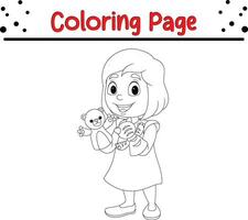 peu fille en portant nounours ours coloration page vecteur