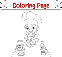 peu fille cuisine fabrication gâteau coloration page vecteur