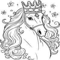 mignonne cheval avec couronne coloration page vecteur