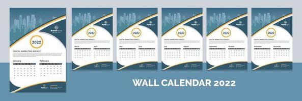 calendrier mural créatif de 12 mois d'entreprise 2022, calendrier hebdomadaire, conception de modèle de mise en page de calendrier vecteur
