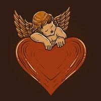 ancien illustration antique cœur avec ange vecteur