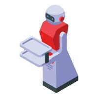 femelle robot serveur icône isométrique vecteur. majordome assiette serveur vecteur