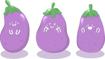 mignonne aubergine légume dessin animé personnage vecteur