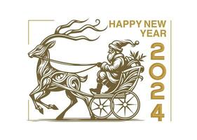 content Nouveau année 2014 conception avec Père Noël claus équitation une cheval tiré le chariot d'or Facile luxueux vecteur salutation carte illustration conception Noël fête