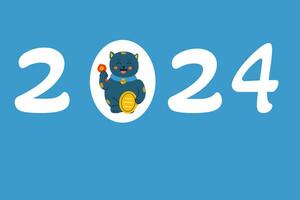 Nouveau année 2024 carte conception avec la chance signe maneki vecteur