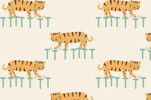 mignonne dessin animé tigre dans rétro Couleur sans couture modèle vecteur