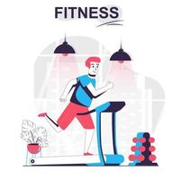 concept de dessin animé isolé de remise en forme. homme qui court sur tapis roulant, exercice de sport au gymnase, scène de personnes d'entraînement au design plat. illustration vectorielle pour les blogs, site Web, application mobile, matériel promotionnel. vecteur