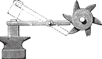 arbre à cames appliqué à une marteau, ancien gravure. vecteur