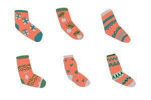 mignonne rose Noël chaussettes pour hiver vacances collection vecteur