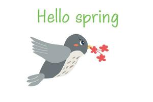mignonne dessin animé gris oiseau printemps bannière vecteur