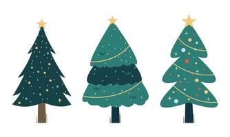 collection de Noël des arbres avec décorations. coloré vecteur illustration dans plat dessin animé style