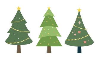 collection de Noël des arbres avec décorations. coloré vecteur illustration dans plat dessin animé style