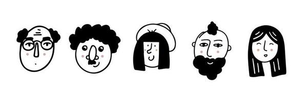 ensemble de visages humains exprimant des émotions positives. visages humains avec de larges sourires. ensemble de gens joyeux avec des expressions faciales heureuses. illustrations vectorielles design plat isolées sur fond blanc. vecteur