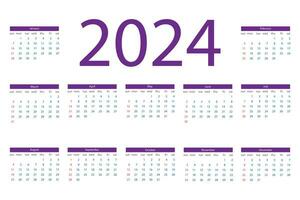 2024 Anglais calendrier la semaine départs dimanche modèle poche ou mur calendrier vecteur. vecteur