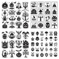 collection d'icônes et de personnages de silhouettes d'halloween. vecteur