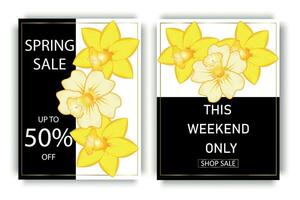 botanique printemps vente bannière modèle conception ensemble, avec narcisse fleurs.printemps vente thème. vecteur illustration.