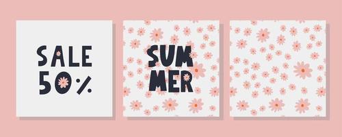 bannière de vente d'été avec vecteur de lettre de fleurs
