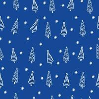 sans couture hiver modèle avec dessiné à la main Noël des arbres sur une bleu Contexte. vecteur