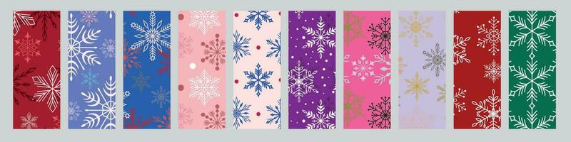 ensemble de sans couture hiver motifs pour Noël et Nouveau année avec flocons de neige. motifs sur le échantillon panneau. vecteur
