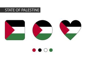 Etat de Palestine 3 formes carré, cercle, cœur avec ville drapeau. isolé sur blanc Contexte. vecteur