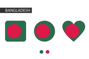 bangladesh 3 formes carré, cercle, cœur avec ville drapeau. isolé sur blanc Contexte. vecteur