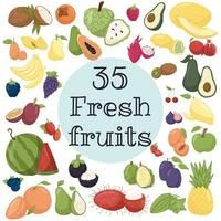 en bonne santé nourriture Cadre vecteur illustration. 35 des fruits ensemble illustration. biologique nourriture ensemble. bien nutrition.