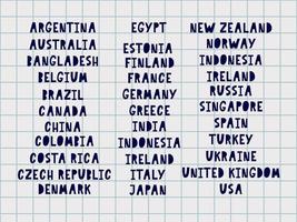 les noms des pays du monde. pays européens. lettrage à la main. vecteur