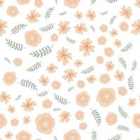 motif floral de vecteur dans un style doodle avec des fleurs et des feuilles. doux, fond floral de printemps.