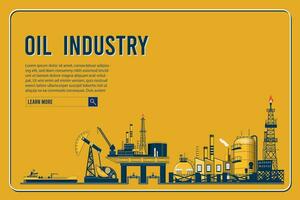 gaz et pétrole industrie extraction Plate-forme Contexte avec dépendances, pétrole espace de rangement réservoir. affiche brochure prospectus conception, vecteur illustration eps10