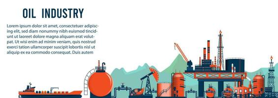 gaz et pétrole industrie extraction Plate-forme bannière avec dépendances, pétrole espace de rangement réservoir. affiche brochure prospectus conception, vecteur illustration eps10