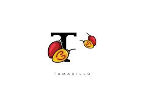 rouge tamarillo fruit vecteur, génial combinaison de tamarillo fruit symbole avec lettre t vecteur