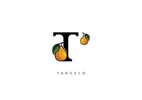 Jaune tangelo fruit vecteur, génial combinaison de tangelo fruit symbole avec lettre t vecteur