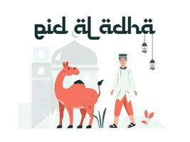 illustration vectorielle de l'Aïd al-adha et de la fête du sacrifice. mouton et homme musulman parfait pour affiche et bannière vecteur