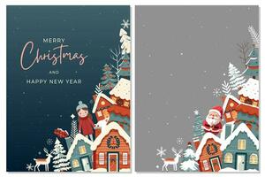 ensemble hiver cartes, Cadre avec scandi Maisons, des arbres. concept Noël et Nouveau an. hiver ornement affiche vecteur