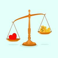 argent et cœurs sur déséquilibré Balance. santé concepts sont plus de valeur que argent vecteur