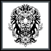 Lion tête tribal tatouage mandala arts. vecteur