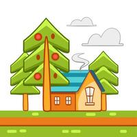vecteur illustration de une maison et des arbres dans une mignonne dessin animé style.