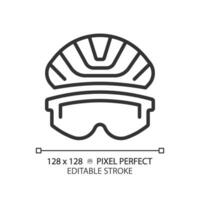 2d pixel parfait modifiable noir œil protection icône, isolé Facile vecteur, mince ligne illustration représentant œil se soucier. vecteur