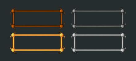 fantaisie 3d or et argent cadres dans médiéval style pour rpg Jeu ui conception. vecteur