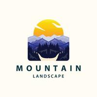 paysage logo la nature aventure conception Montagne et rivière luxe vecteur illustration