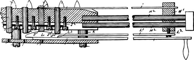 machine pour insertion diagonale bandes dans tissé canne travail, ancien illustration. vecteur