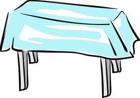 enfant dessin de une en bois table couvert avec une bleu nappe de table, vecteur ou Couleur illustration