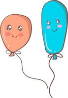 deux des ballons dans rose et bleu Couleur de différent Taille et formes avec souriant yeux et fermé sourire tournant en haut à des joues lié à individuel cordes sont flottant autour vecteur Couleur dessin ou illustration