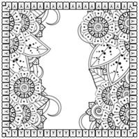 esquisser le motif de fleurs carrées dans le style mehndi pour la page du livre de coloriage vecteur