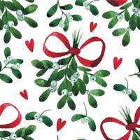 Noël sans couture modèle avec du gui bouquet. mignonne aquarelle impression avec Noël les plantes vecteur