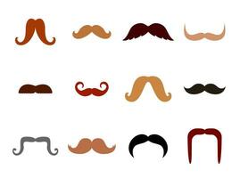 ensemble de moustaches silhouettes isolé sur blanc Contexte. collection de Hommes différent couleurs et formes moustache cheveux Icônes. vecteur illustration