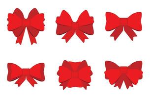 ensemble de rouge cadeau arcs avec rubans pour décorer cadeaux, des surprises pour vacances. emballage présente icône vecteur