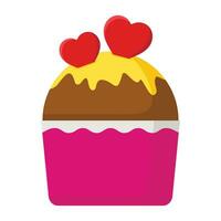 tasse gâteau icône avec cœurs isolé sur blanc Contexte. petits gâteaux icône desserts vecteur illustration