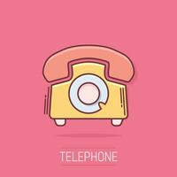 icône de téléphone de dessin animé de vecteur dans le style comique. pictogramme d'illustration de signe de téléphone. concept d'effet d'éclaboussure d'affaires de téléphone.