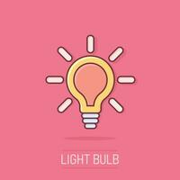 icône d'ampoule de dessin animé de vecteur dans le style comique. pictogramme d'illustration de signe de lampe électrique. concept d'effet d'éclaboussure d'affaires d'ampoule d'idée.